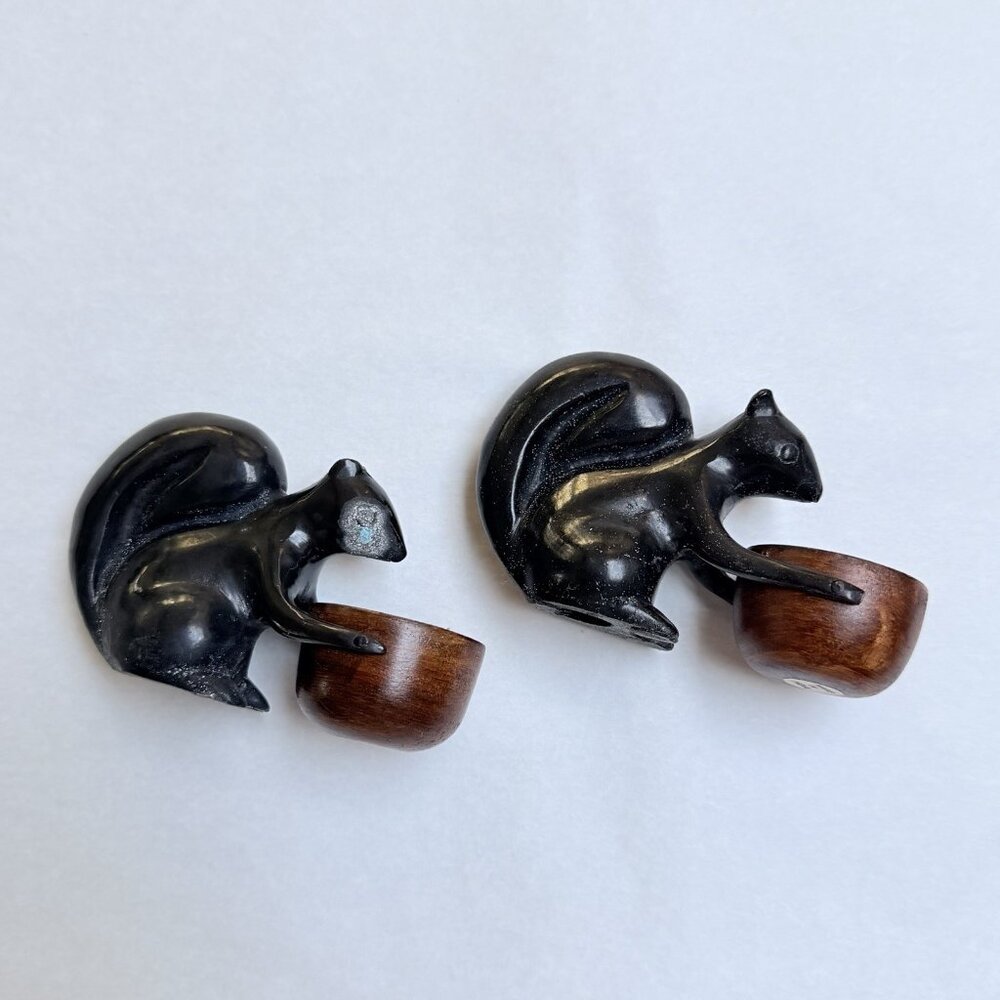 Pottery Barn Salt Server Squirrel Wood Set Of 2 Patina Decor Animal Gift - Picture 5 of 9